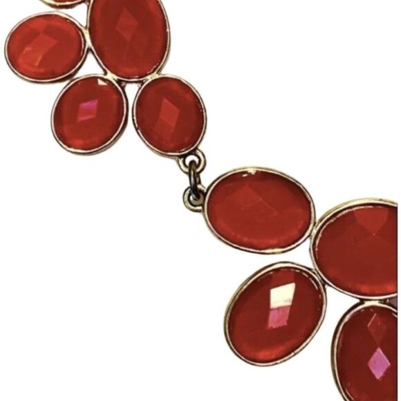 Vintage Spring candy Red Flower Rhinestone Gold Tone Statement Necklace 20in - Picture 5 of 10